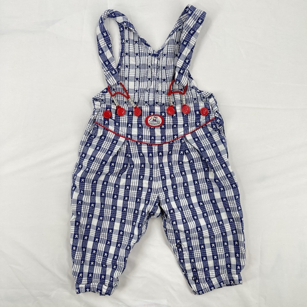 VTG Baby Girl Oshkosh B'Gosh Overalls Shortalls 18 Months Red Blue Retro Rare 80